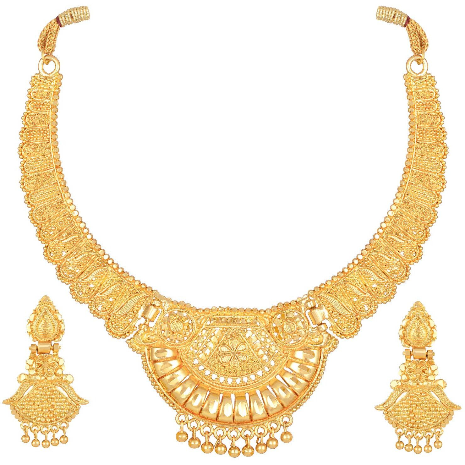 Shining Diva Fashion Latest Choker Design Necklace Set For Women Traditional One Gram Gold Plated Jewellery Set for Women (Golden) (11534s)