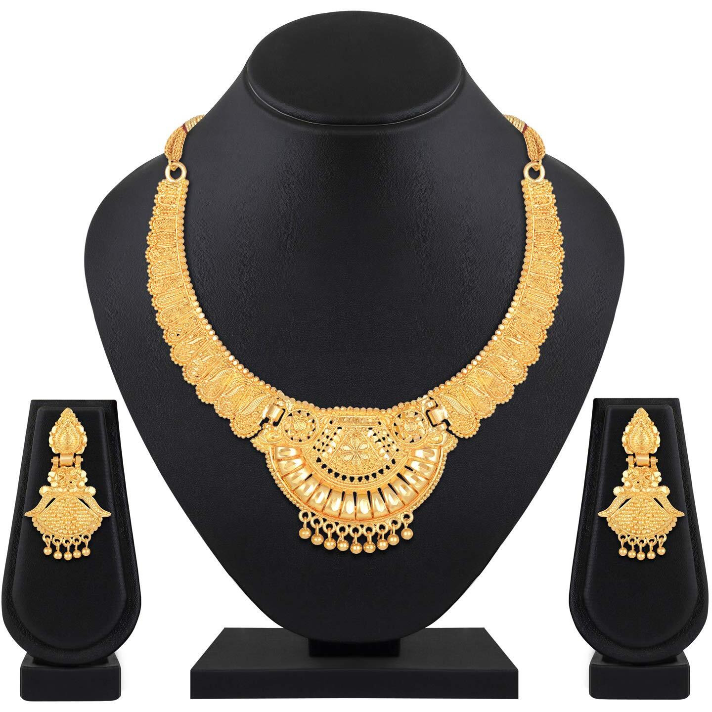 Shining Diva Fashion Latest Choker Design Necklace Set For Women Traditional One Gram Gold Plated Jewellery Set for Women (Golden) (11534s)