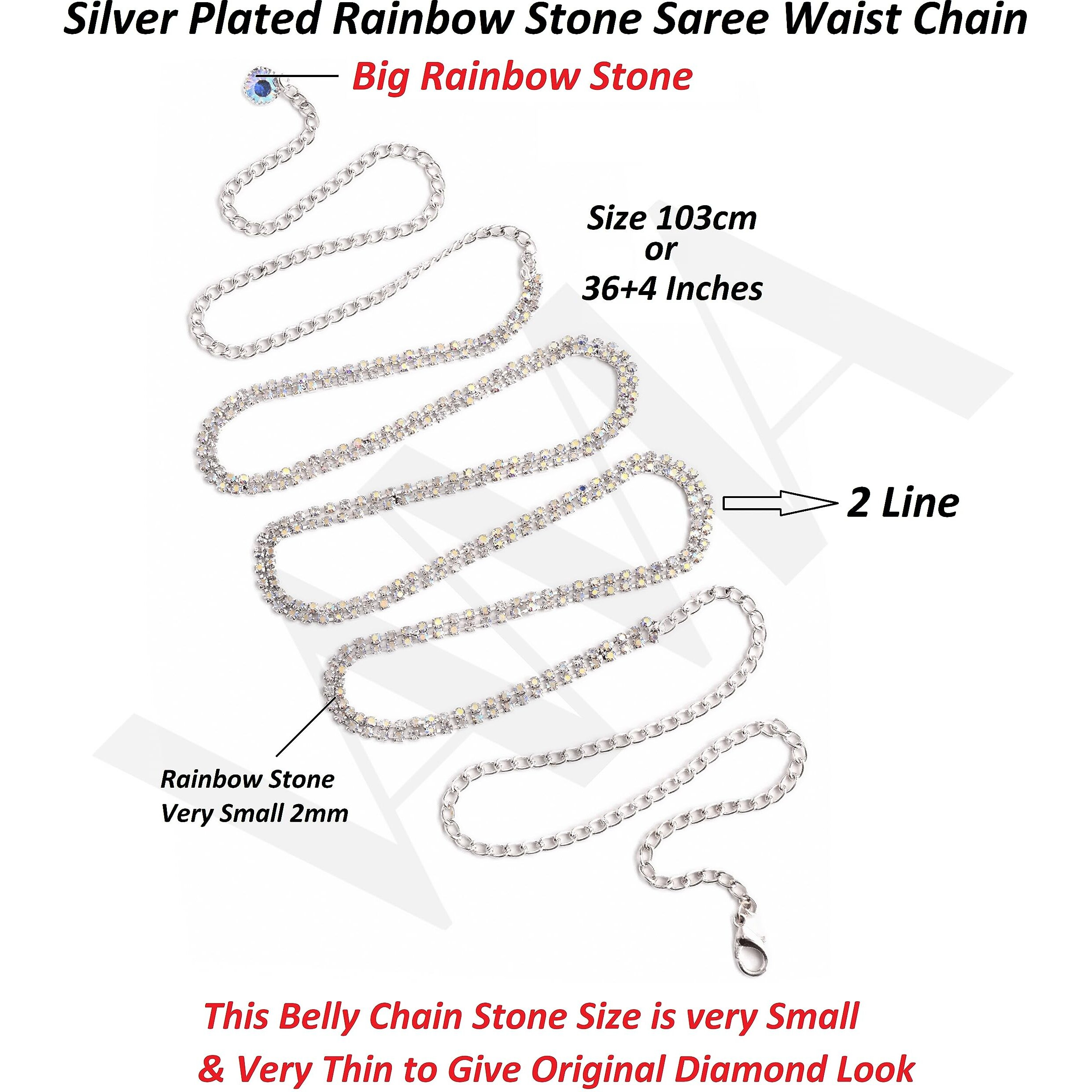 Vama Fashions kamarbandh western hip waist Belly chain ottiyanam aranjanam for lehanga kamarpatta for women (Rainbow Stone silver kamarband)