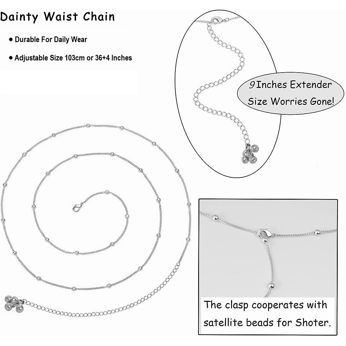 VAMA FASHIONS Waist Belt Hip belly Body Chain karddhani Kamar bandh Saree Vaddanam Kamarband for women (Silver Belly hip chain)