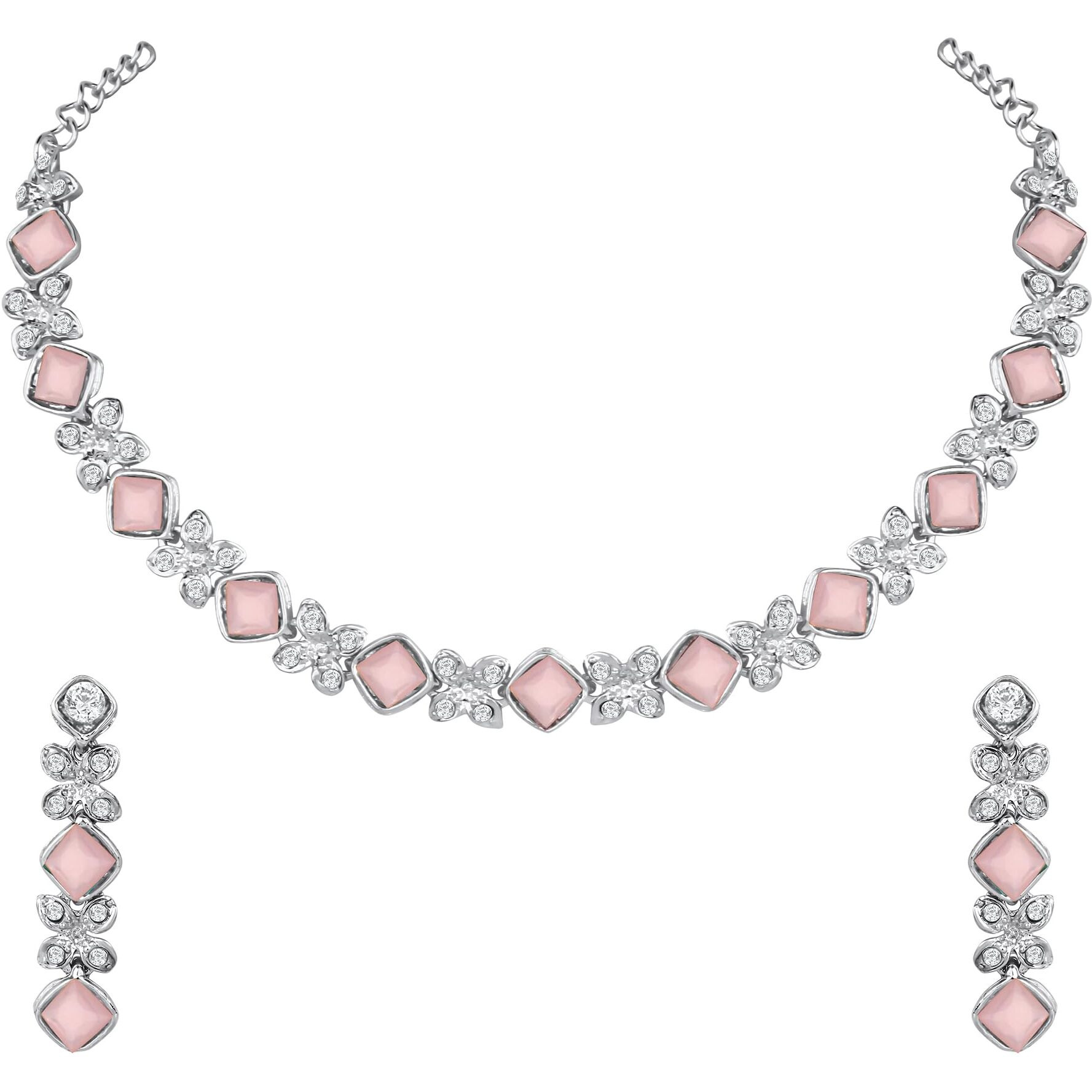 Atasi International Silver Plated Mint Green Crystals AD Diamond Style Delicate Necklace Jewellery Set for Women & GIrls (RMP1744)