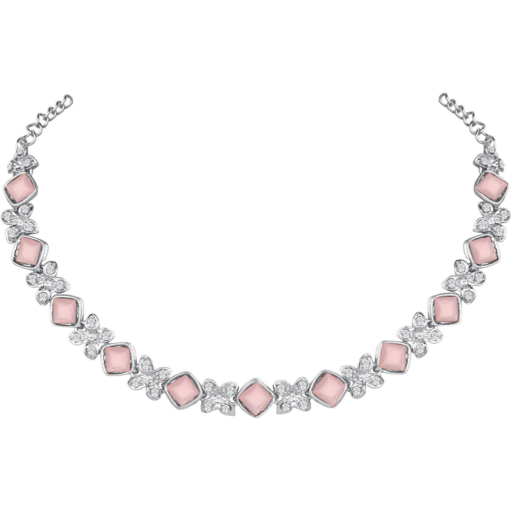 Atasi International Silver Plated Mint Green Crystals AD Diamond Style Delicate Necklace Jewellery Set for Women & GIrls (RMP1744)
