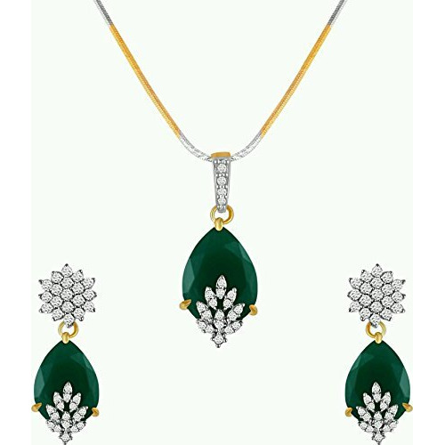 YouBella Signature Collection American Diamond Combo of Pendant Set/Necklace Set with Earrings, Bracelet and Ring for Girls and Women (Green)