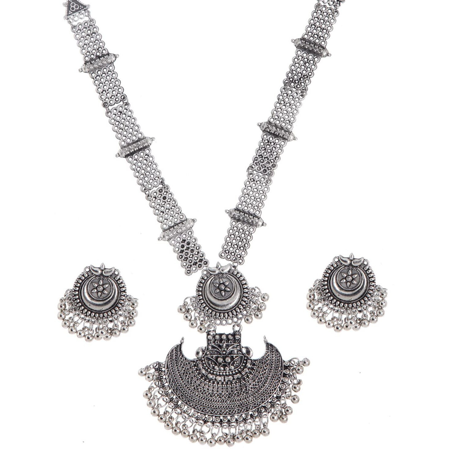 Shining Diva Fashion Latest Stylish Traditional Oxidised Silver Necklace Jewellery Set for Women (13112s)