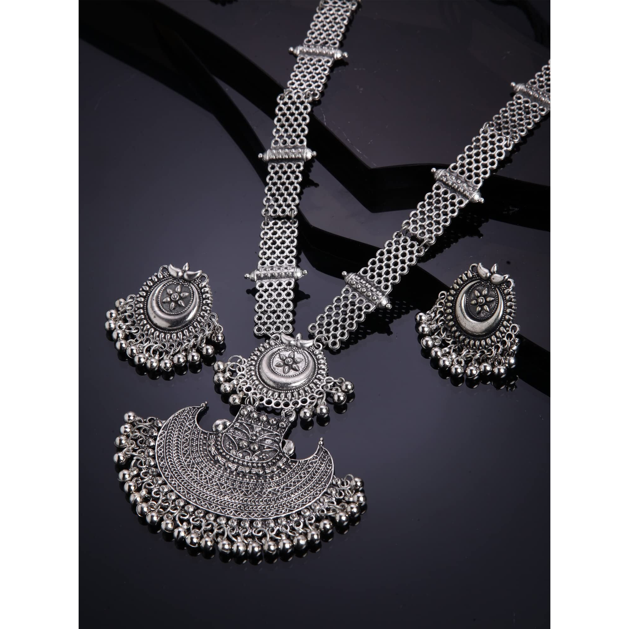 Shining Diva Fashion Latest Stylish Traditional Oxidised Silver Necklace Jewellery Set for Women (13112s)