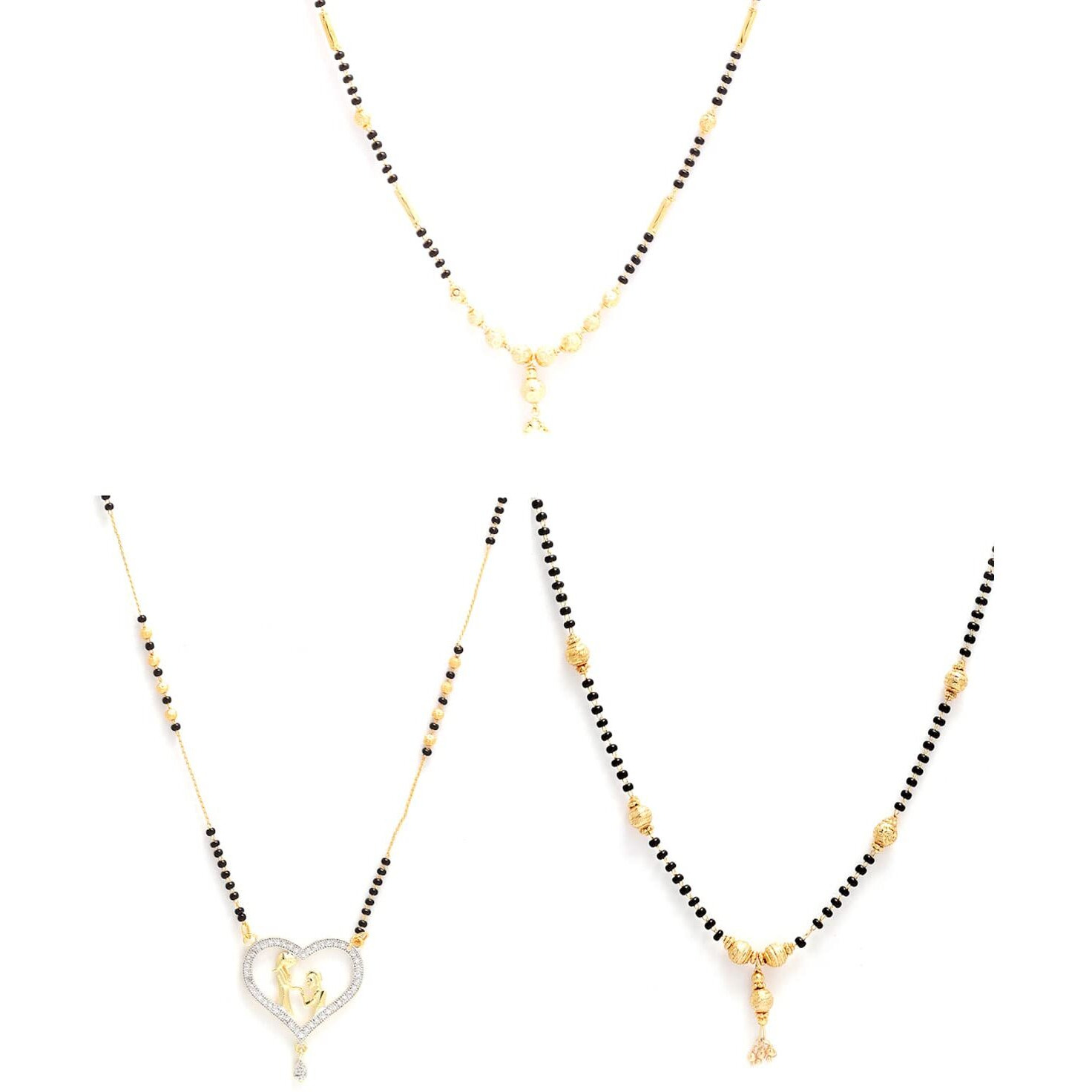 ZENEME Sparkling Gold Plated Wedding Jewellery American Diamond Solitaire Mangalsutra Tanmaniya Combo For Women (Combo 12)