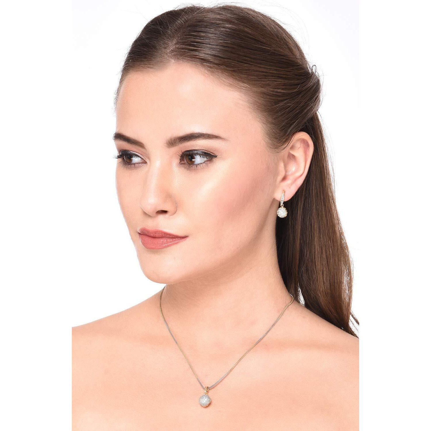 ZENEME Heart Shape Ad and Gold Plated Big Size Pendant Necklace Set for Women & Girls Set of 3 (Design 7)