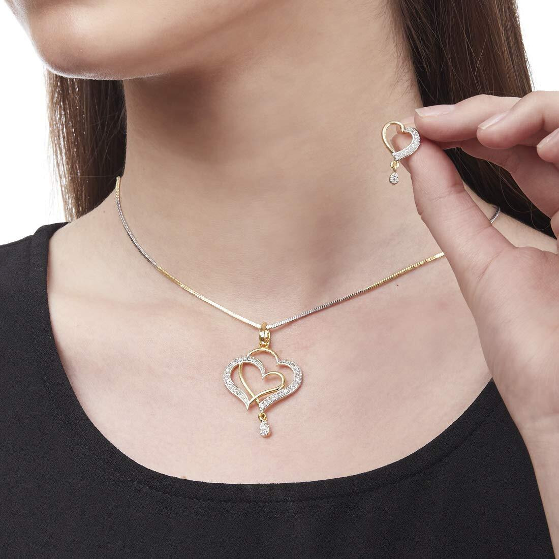 ZENEME Heart Shape Ad and Gold Plated Big Size Pendant Necklace Set for Women & Girls Set of 3 (Design 7)