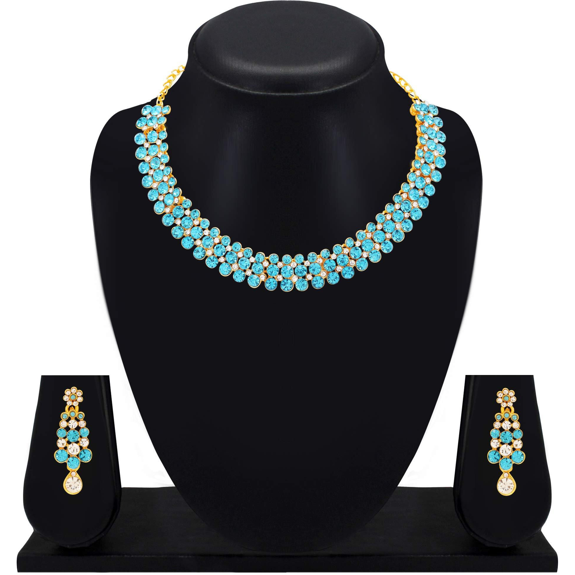 Atasi International Gold Plated Modish Blue Diamond Necklace Set For Women - Jewellery Collection for Weddings, Parties, and Festivals