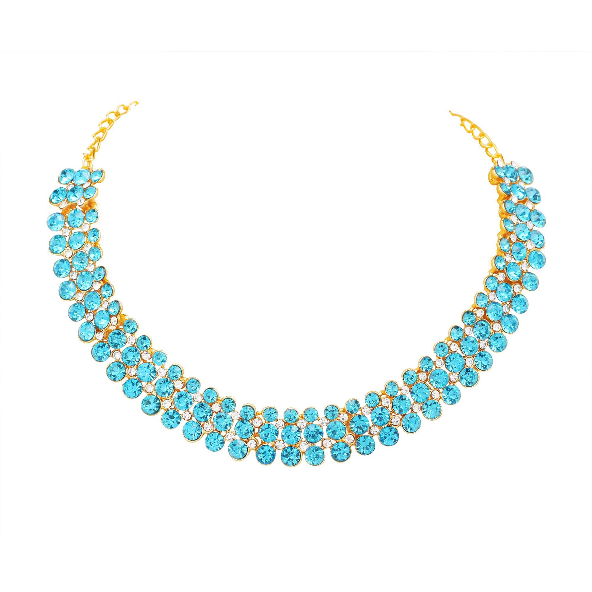 Atasi International Gold Plated Modish Blue Diamond Necklace Set For Women - Jewellery Collection for Weddings, Parties, and Festivals