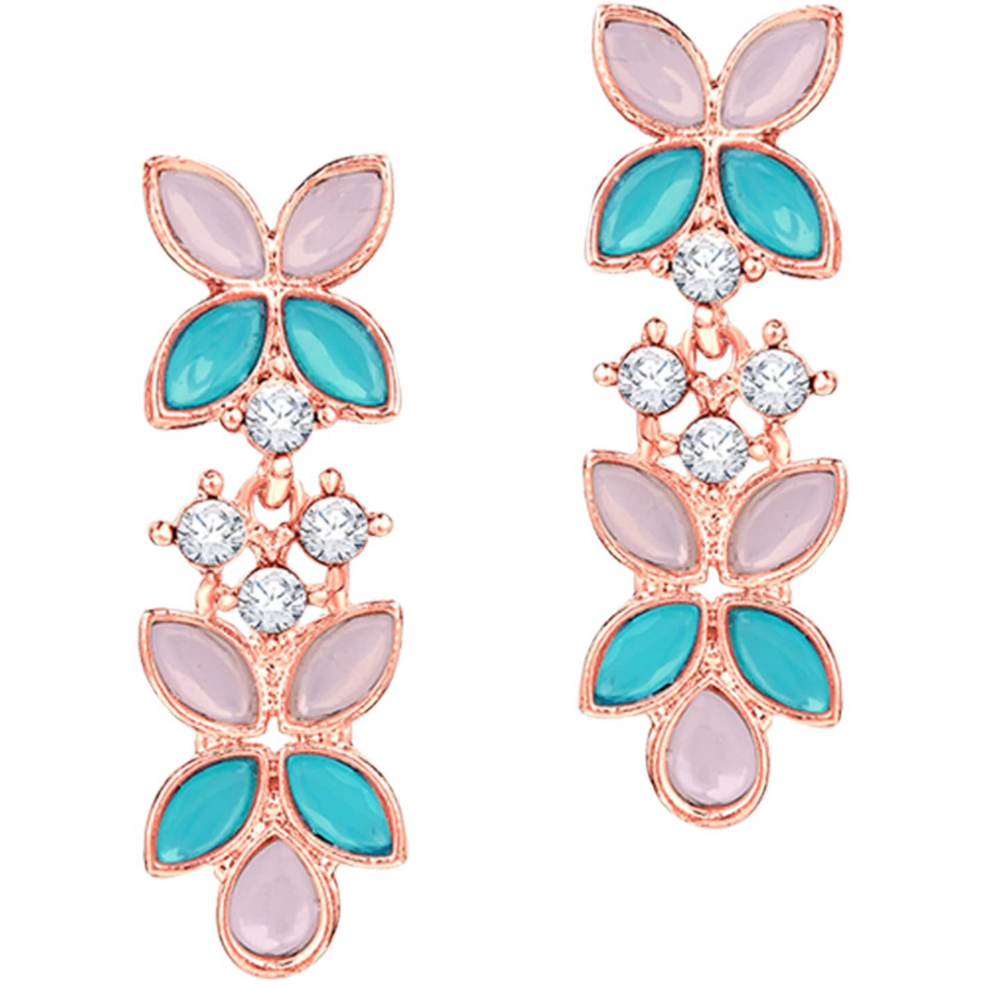 Atasi International Gold Plated Mint Pink & Blue Crystals AD Diamond Jewellery Necklace Set for Women (MPB5775)