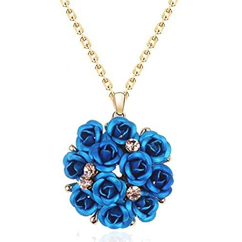 YouBella Jewellery Stylish Gold Plated Floral Necklace Jewellery Set with Earrings and Ring for Women and Girls (Blue)