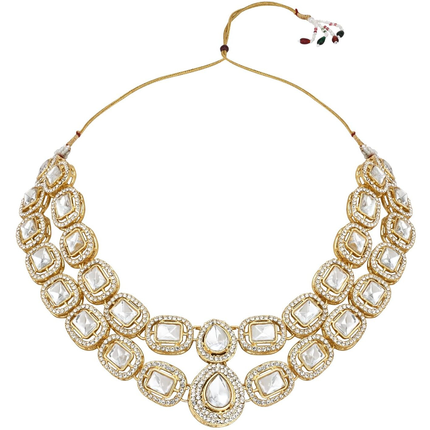 I Jewels Gold Plated Traditional Stone Choker Necklace Jewellery With Earring & Maang Tikka Set For Women And Girls (White)