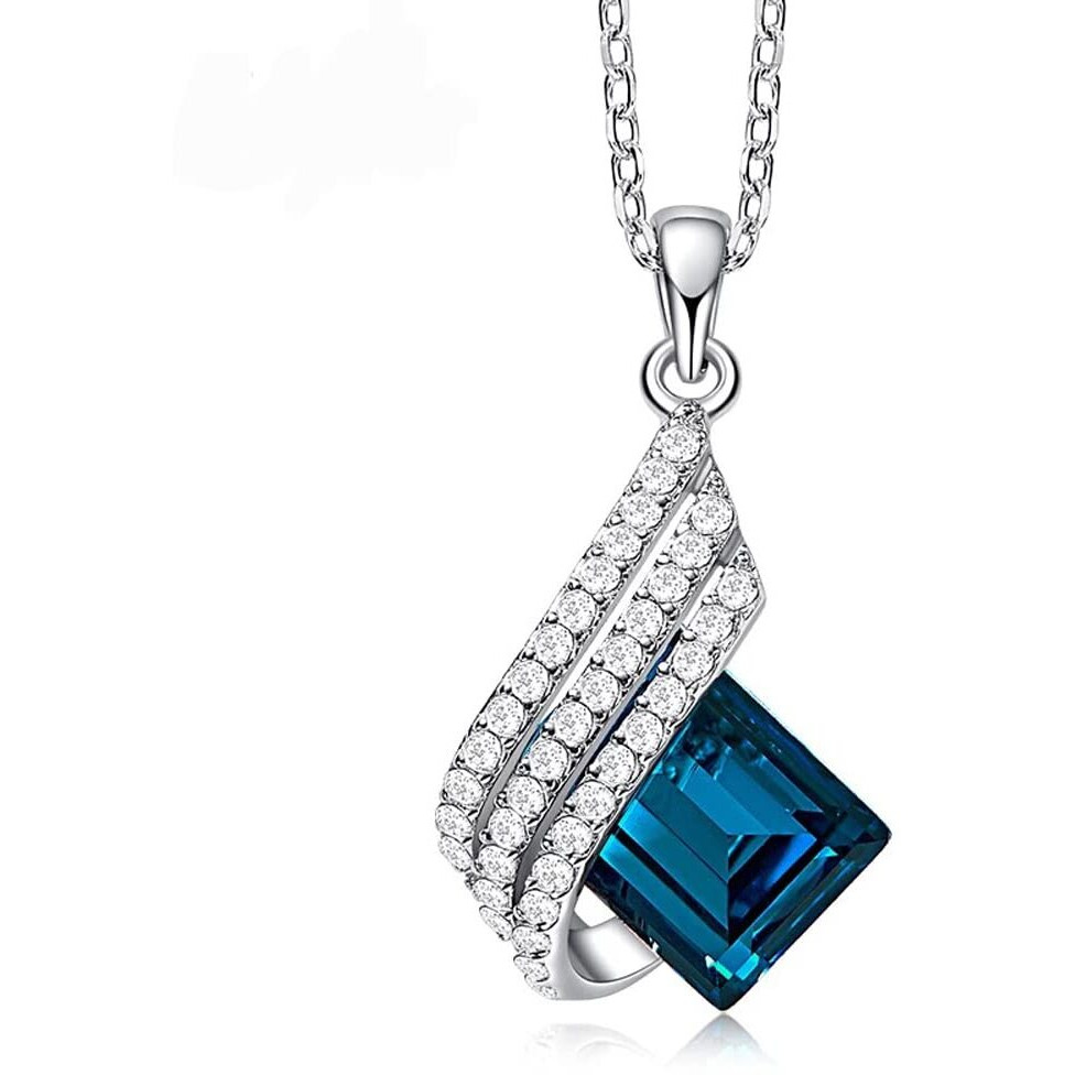 Shining Diva Fashion Angel Wings Platinum Plated Crystal Pendant Necklace Jewellery Set Gifts for Women and Girls (Blue) (14622s)