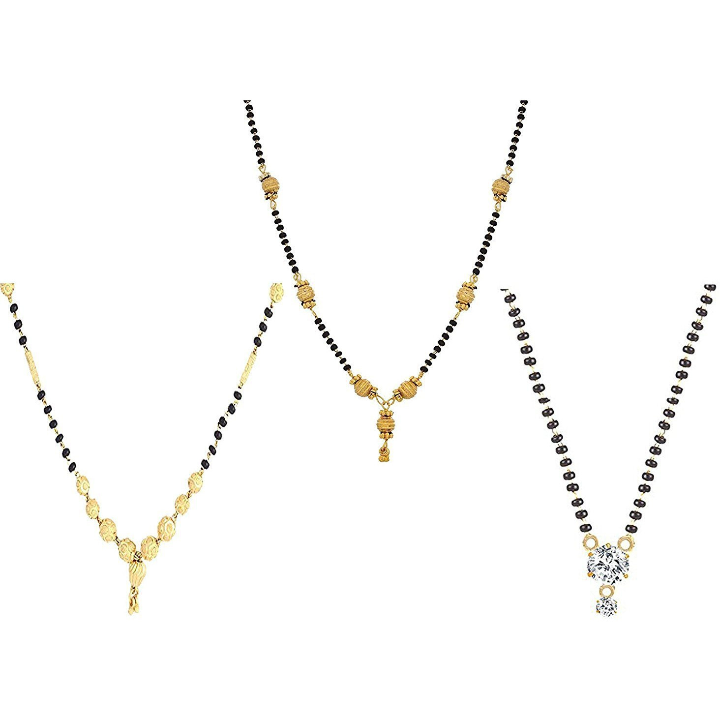 Sukkhi Sparkling Gold Plated Wedding Jewellery Cz Solitaire Mangalsutra Combo For Women (CB72788GLDPD032018_D1)