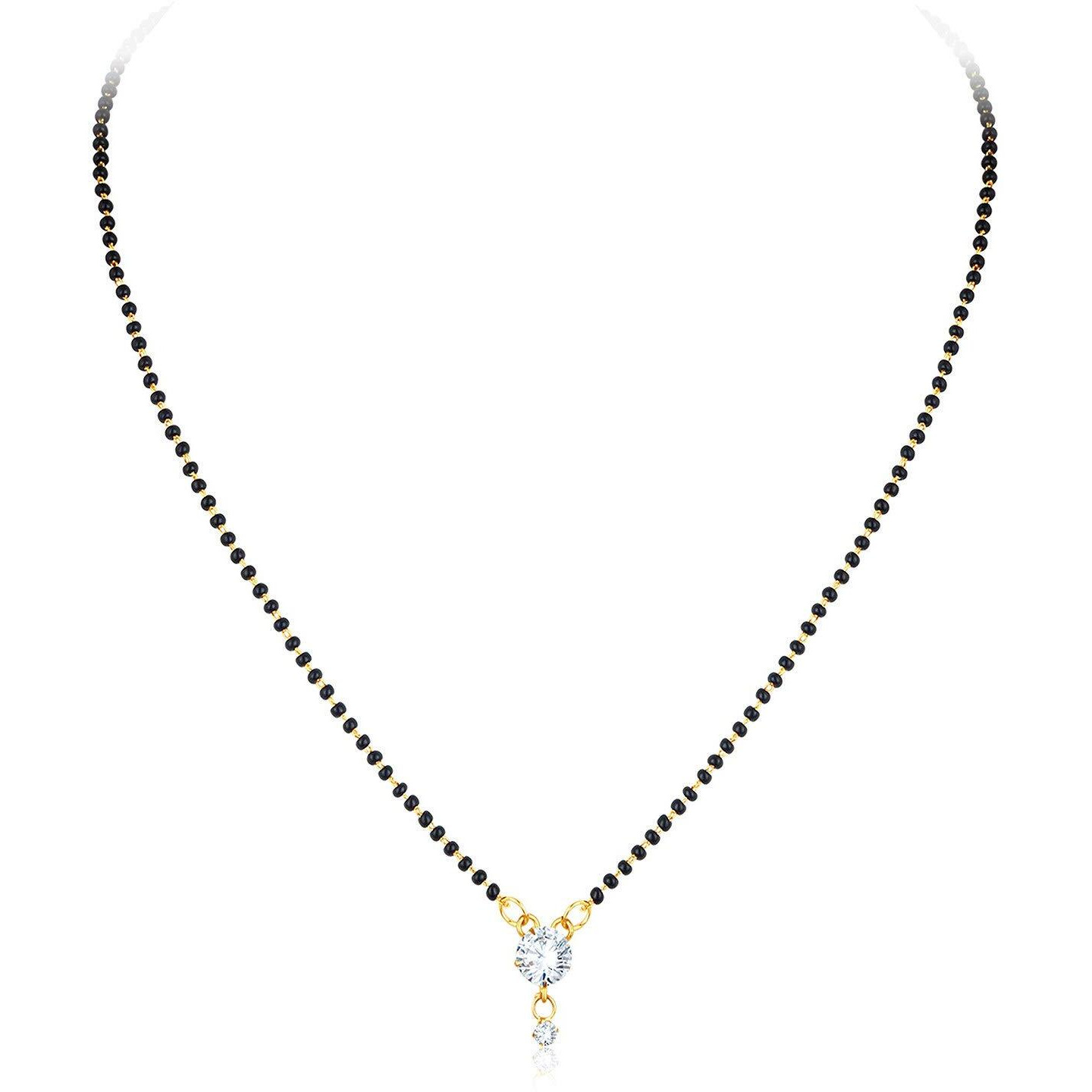 Sukkhi Sparkling Gold Plated Wedding Jewellery Cz Solitaire Mangalsutra Combo For Women (CB72788GLDPD032018_D1)