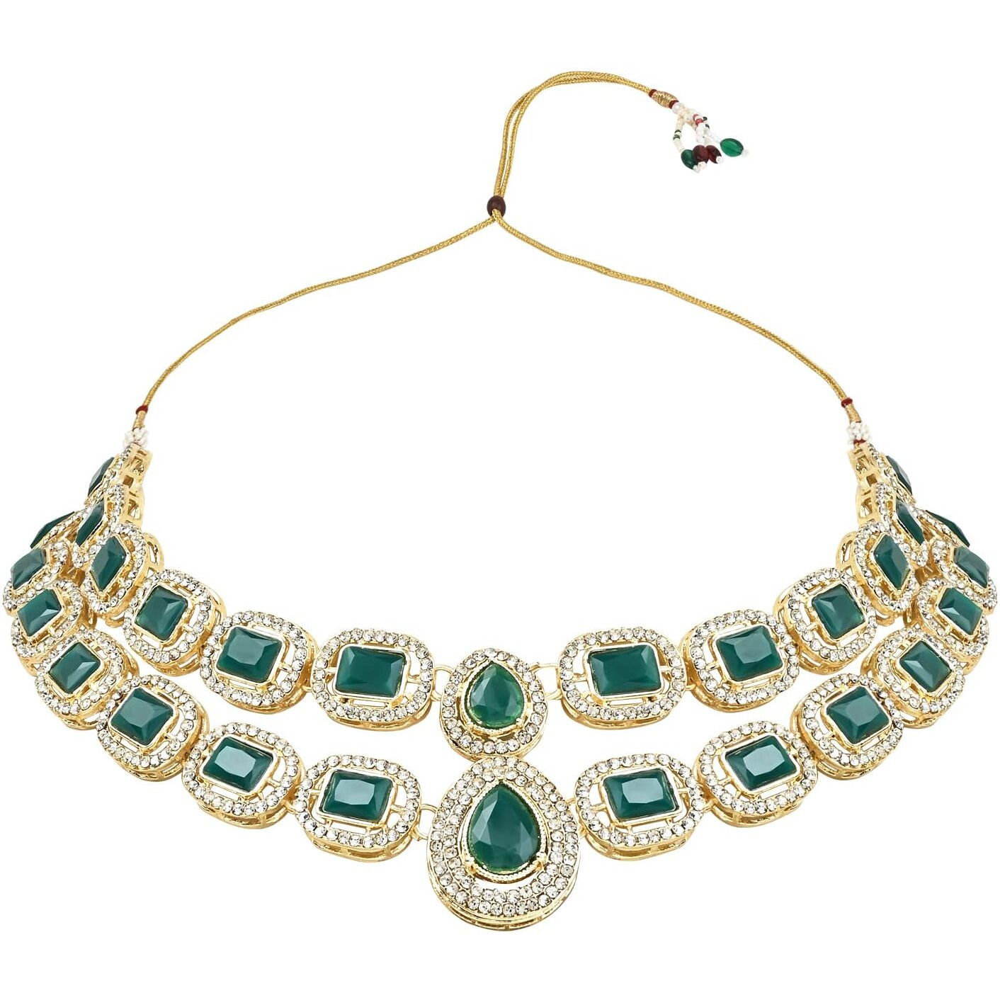 I Jewels Gold Plated Traditional Stone Choker Necklace Jewellery With Earring & Maang Tikka Set For Women And Girls (Green)