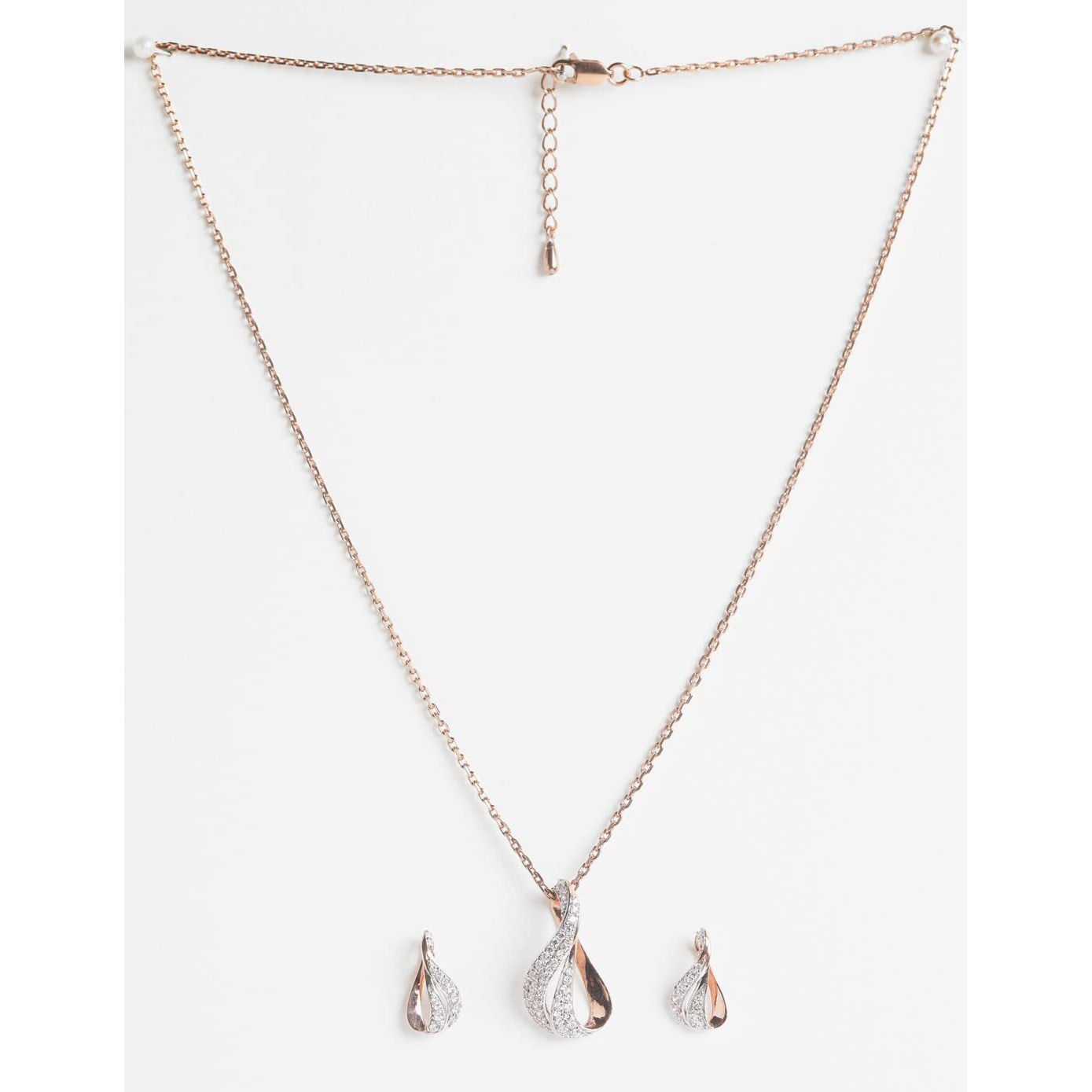 Clara 925 Sterling Silver Agda Pendant Earring Chain Jewellery Set | Rose Gold Rhodium Plated, Swiss Zirconia | Gift for Women & Girls
