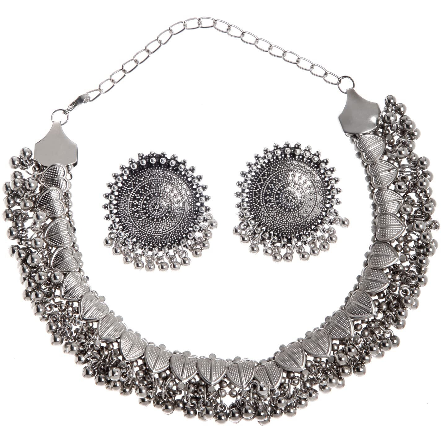 Shining Diva Fashion Latest Stylish Traditional Oxidised Silver Necklace Jewellery Set for Women (13157s)