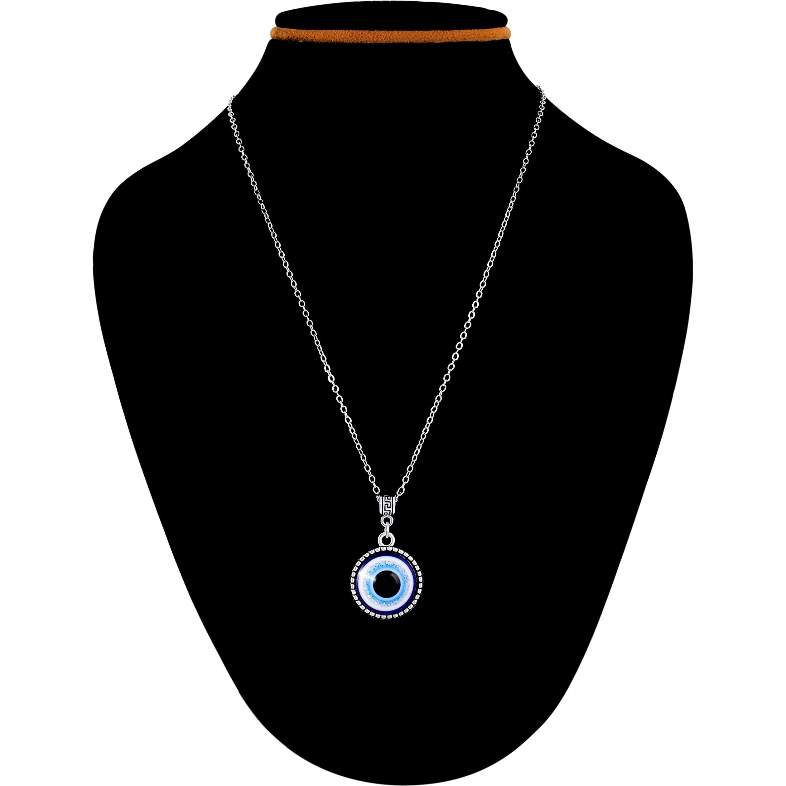 Fashion Frill Stylish Silver Chain For Men Girls Silver Plated Evil Eye Silver Chain Pendant For Men Boys Women Gift for Sister Love Gift Unisex Pendant Necklace