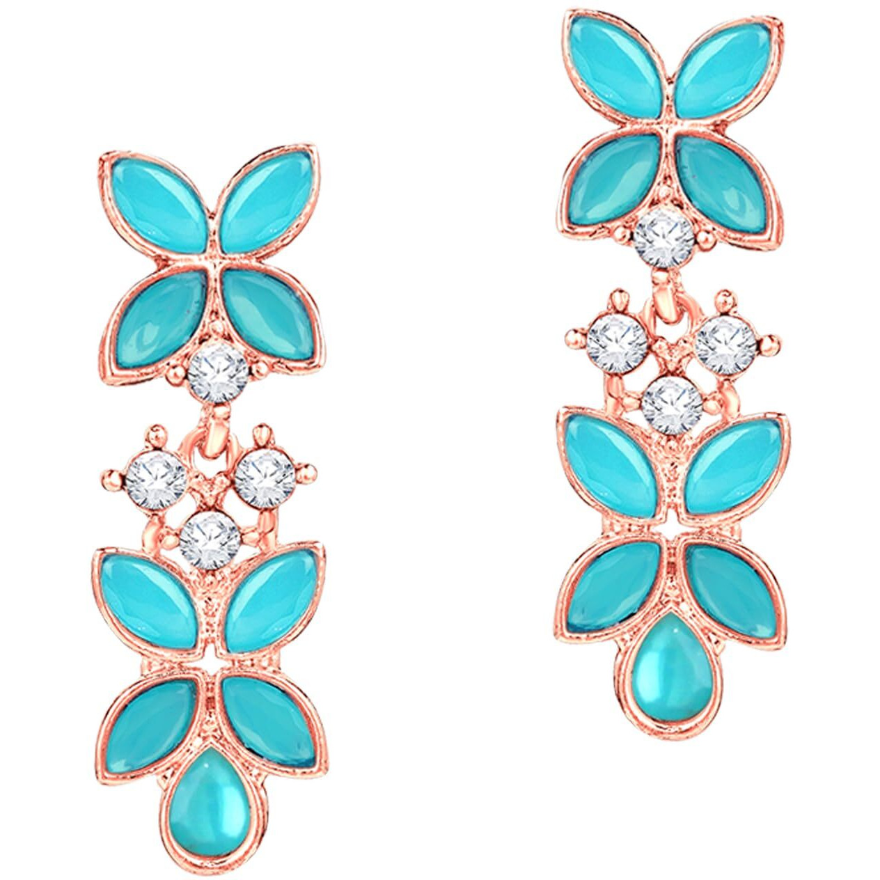 Atasi International Mint Blue Color Crystals Gold Plated Necklace Jewellery Set with Earrings for Women Ideal for Party, Wedding, Festivals (MB5775)