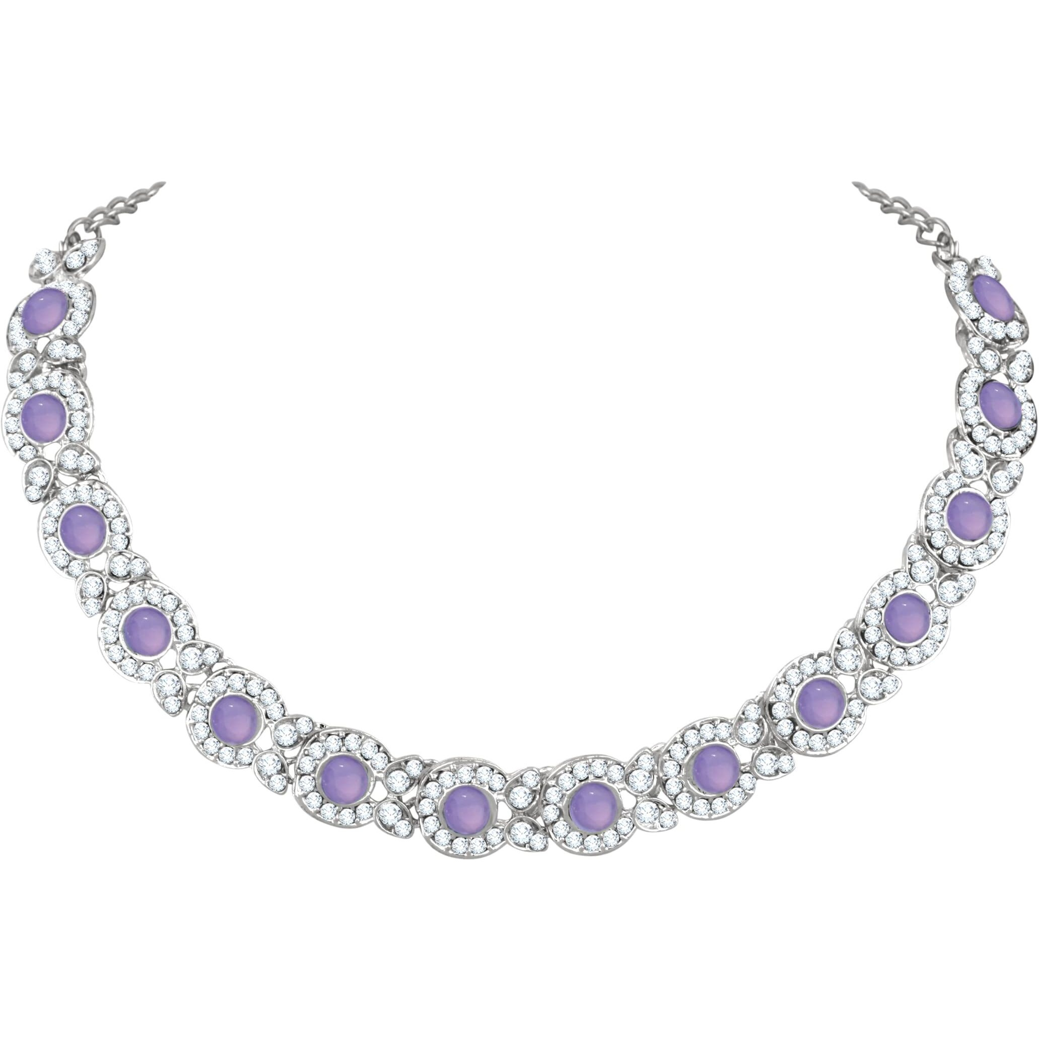 Atasi International Women Silver Plated Necklace with Earrings, Maang Tikka - Jewellery Set For Weddings, Parties and Festivals - Purple & Silver (RPU5705)