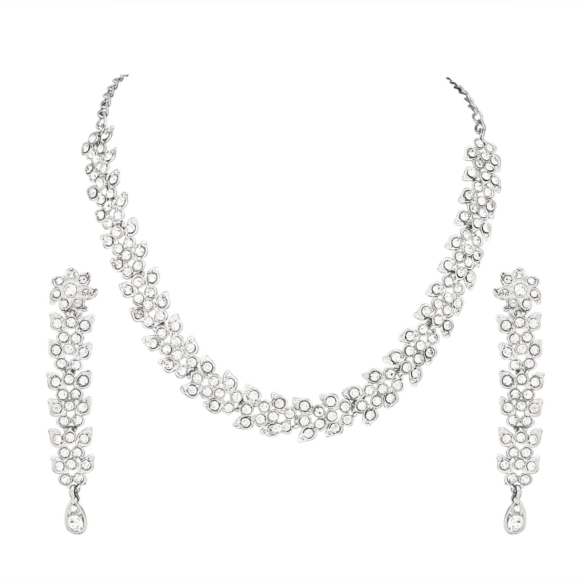 Atasi International Silver-Plated Designer American Diamond Jewellery/Necklace Set for Women (Silver Rhodium) (R1747)