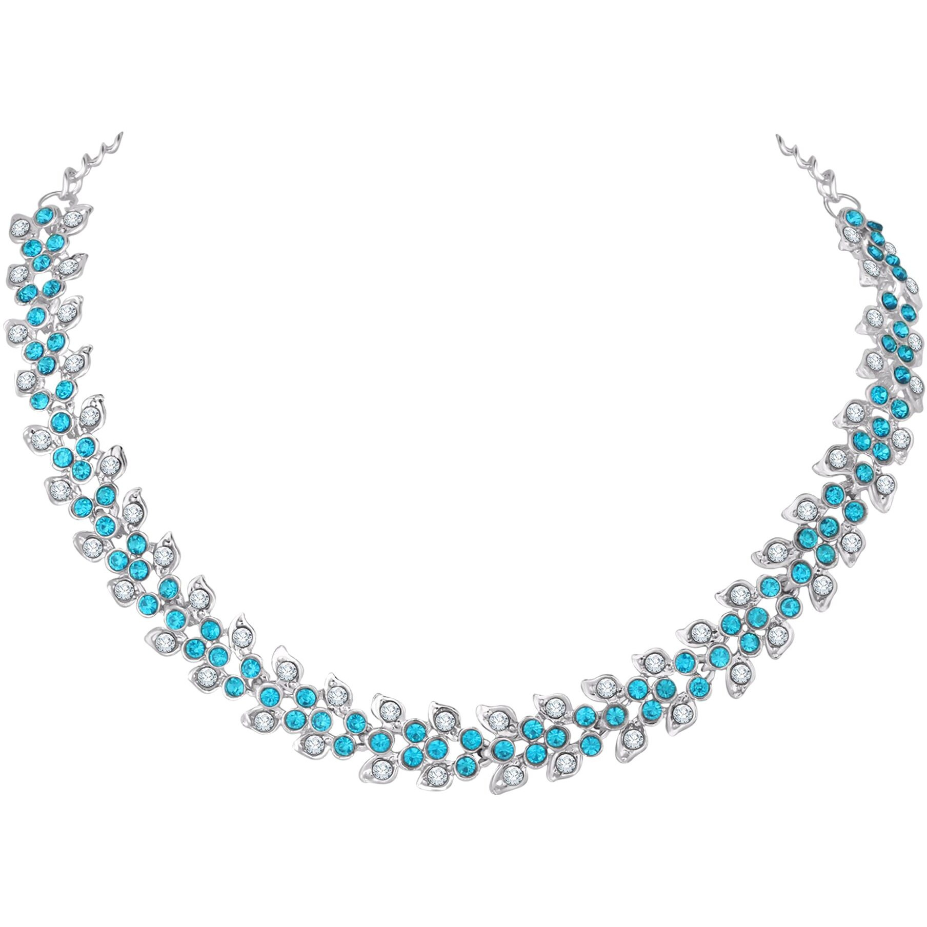 Atasi International Silver Plated Aqua Blue Crystal AD Style Necklace Jewellery Set with Earrings For Women & Girls for Party, Wedding, Festive (RF1747)