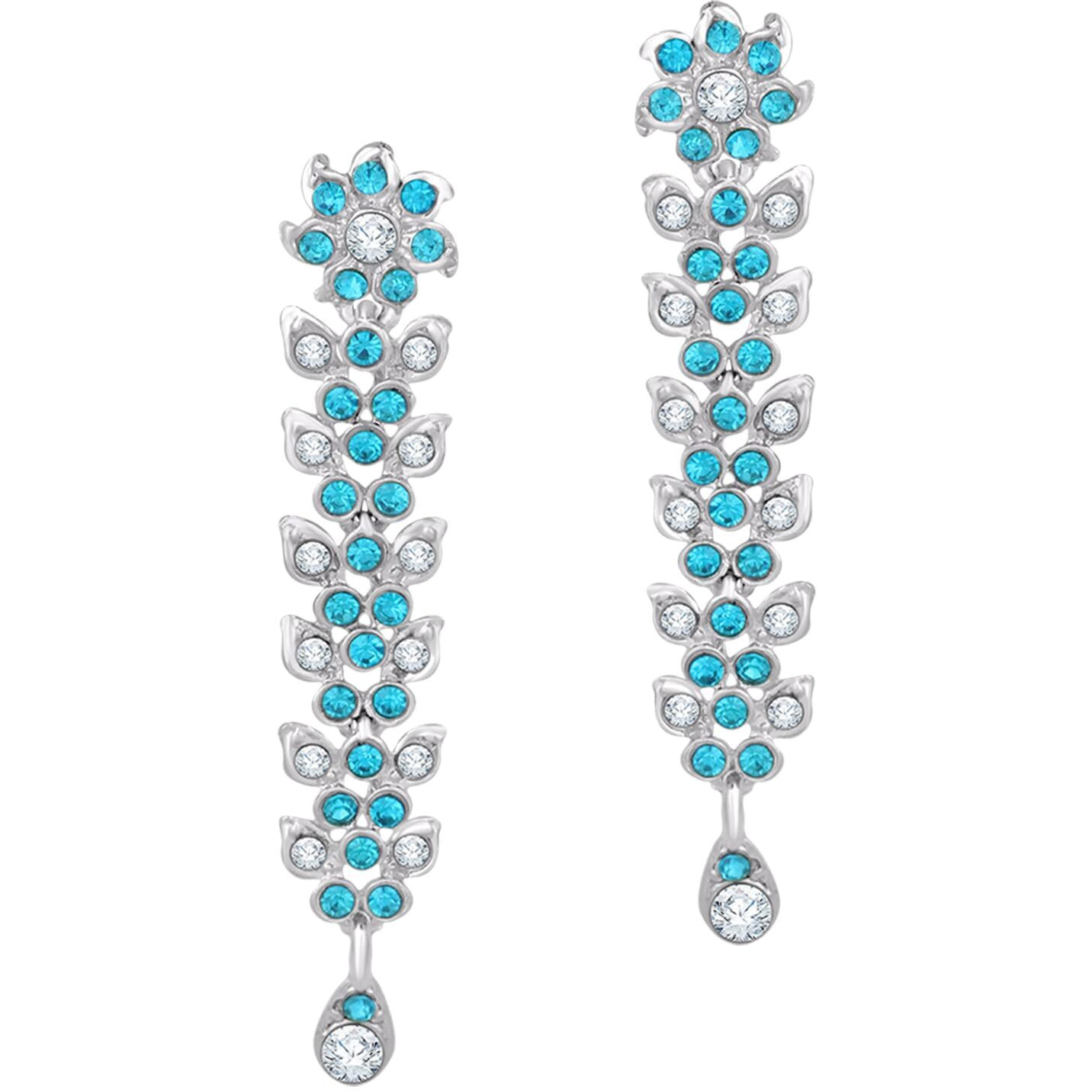 Atasi International Silver Plated Aqua Blue Crystal AD Style Necklace Jewellery Set with Earrings For Women & Girls for Party, Wedding, Festive (RF1747)