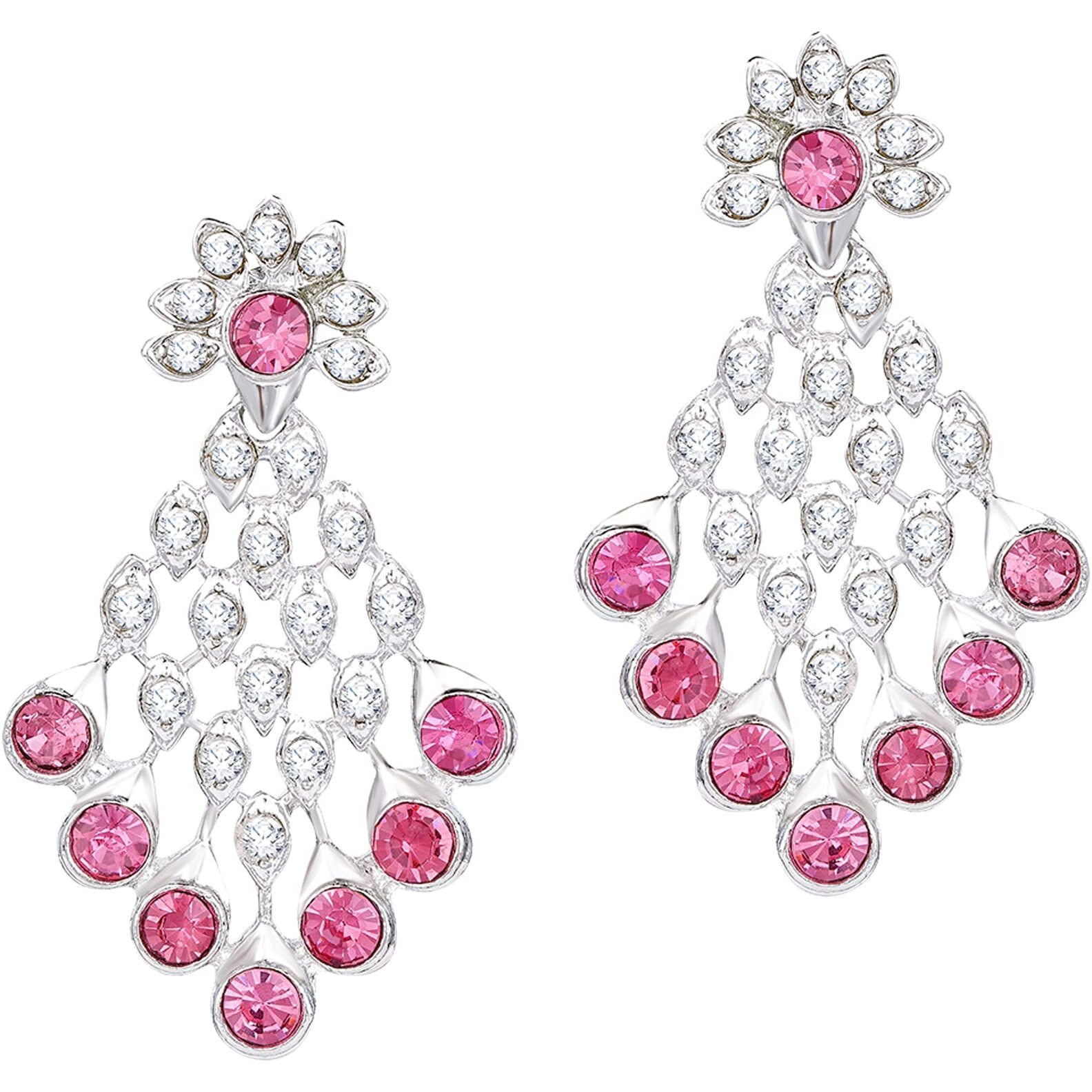 Atasi International Women Silver Plated Pink Crystals Ad Diamond Necklace Set With Earrings And Maang Tikka, Suitable For Bridal, Wedding, Party (Rp5379)
