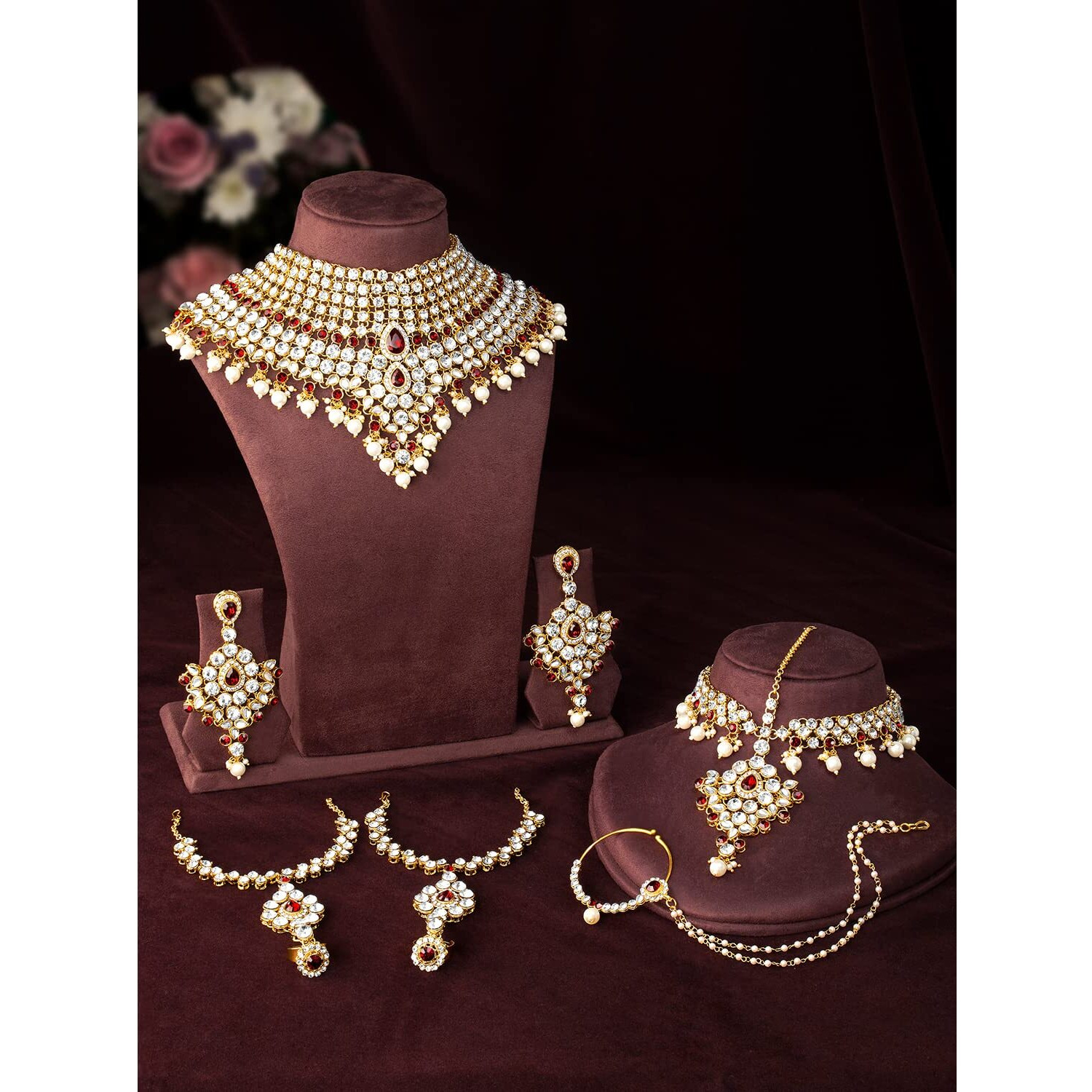 Peora Gold Plated American Diamond Jodha Akbar Bridal Choker Necklace Traditional Jewellery Set for Women Girls