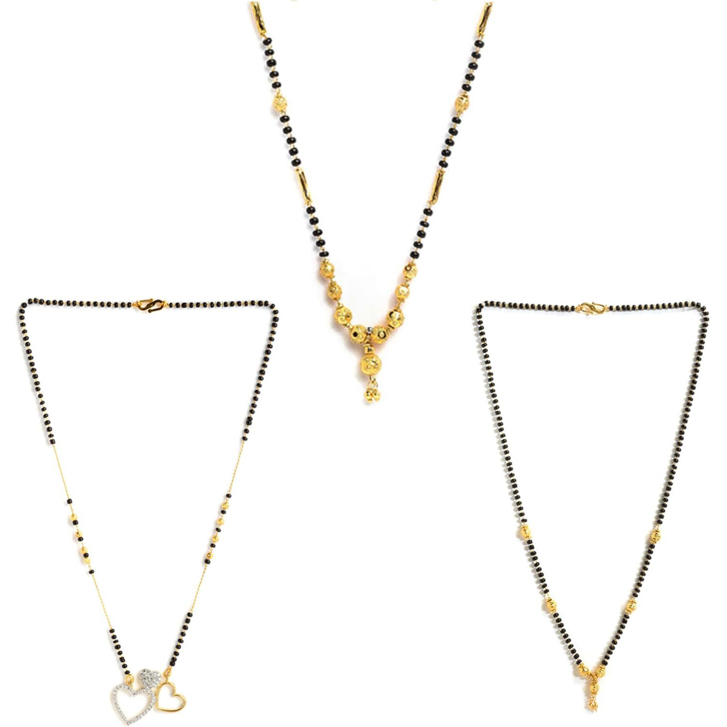 ZENEME Sparkling Gold Plated Wedding Jewellery American Diamond Solitaire Mangalsutra Tanmaniya Combo For Women (Combo 15)