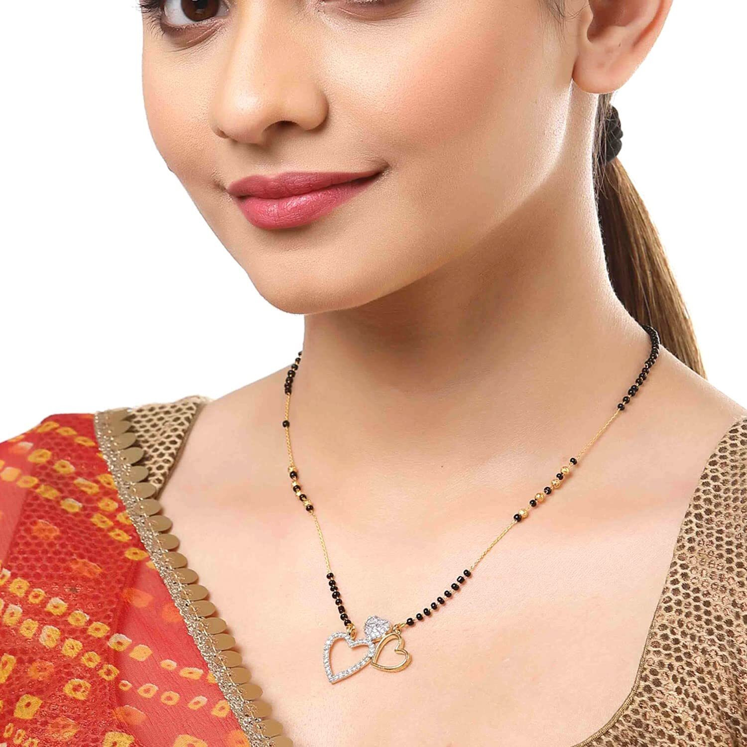 ZENEME Sparkling Gold Plated Wedding Jewellery American Diamond Solitaire Mangalsutra Tanmaniya Combo For Women (Combo 15)