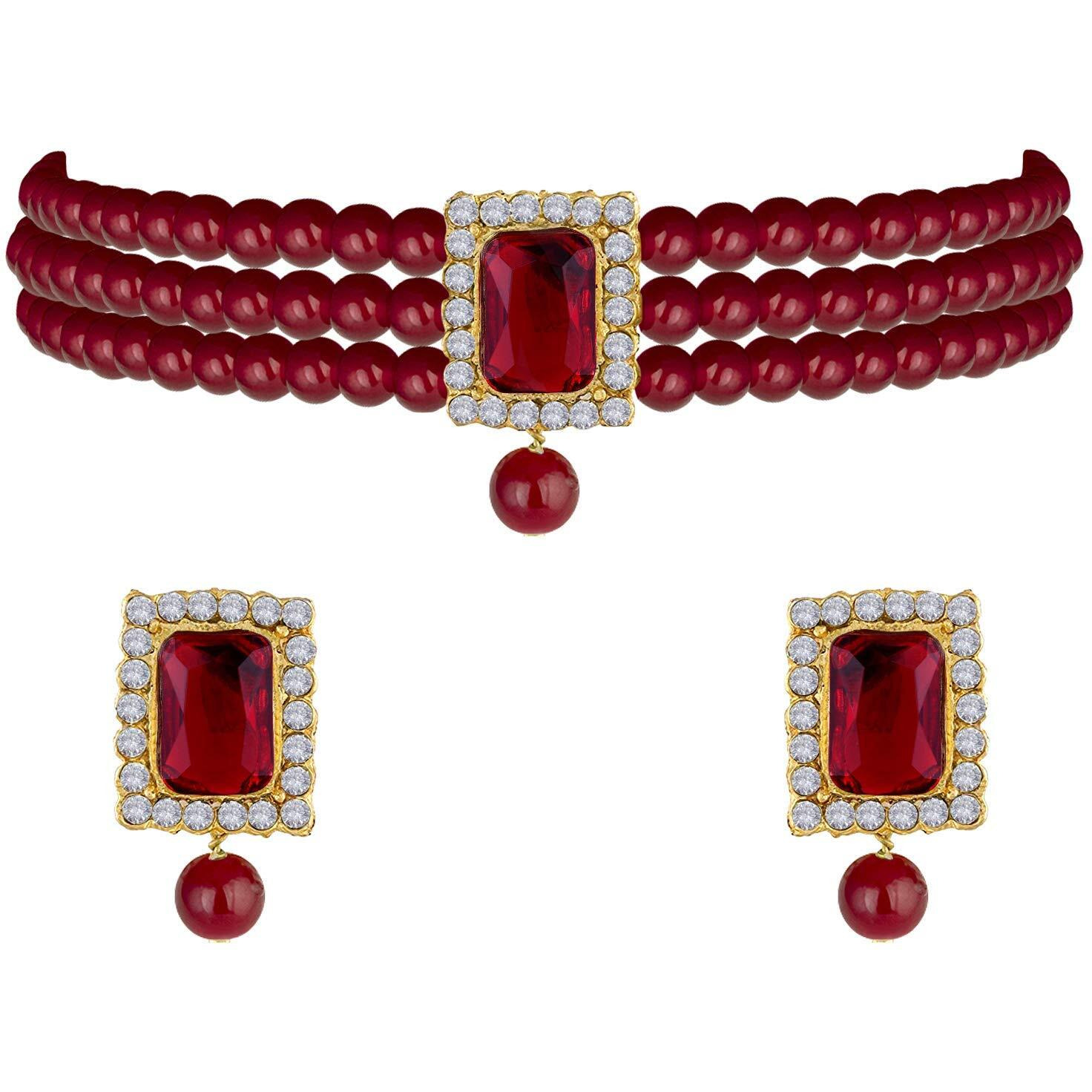 I Jewels Gold Plated Traditional Stone Pearl Choker Necklace Jewellery Set For Women/Girls (ML237MM)