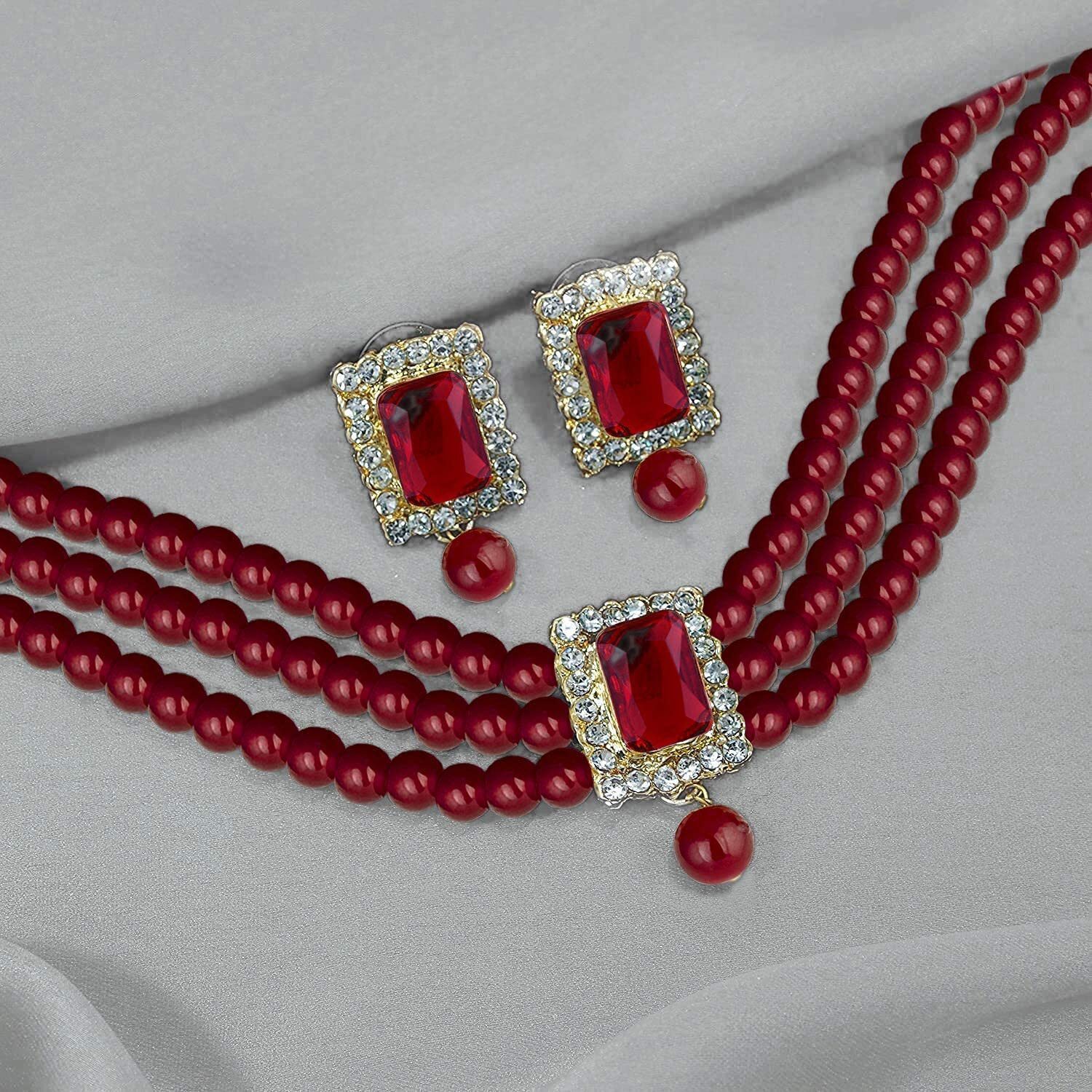 I Jewels Gold Plated Traditional Stone Pearl Choker Necklace Jewellery Set For Women/Girls (ML237MM)