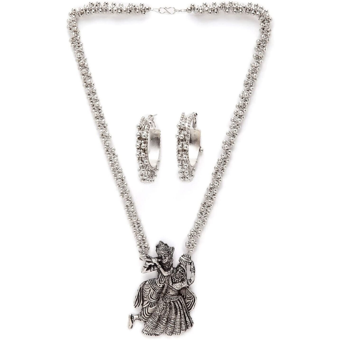 Shining Diva Fashion Latest Stylish Traditional Oxidised Silver Necklace Jewellery Set for Women (13135s)