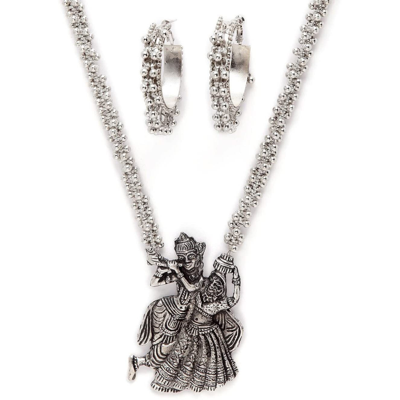 Shining Diva Fashion Latest Stylish Traditional Oxidised Silver Necklace Jewellery Set for Women (13135s)