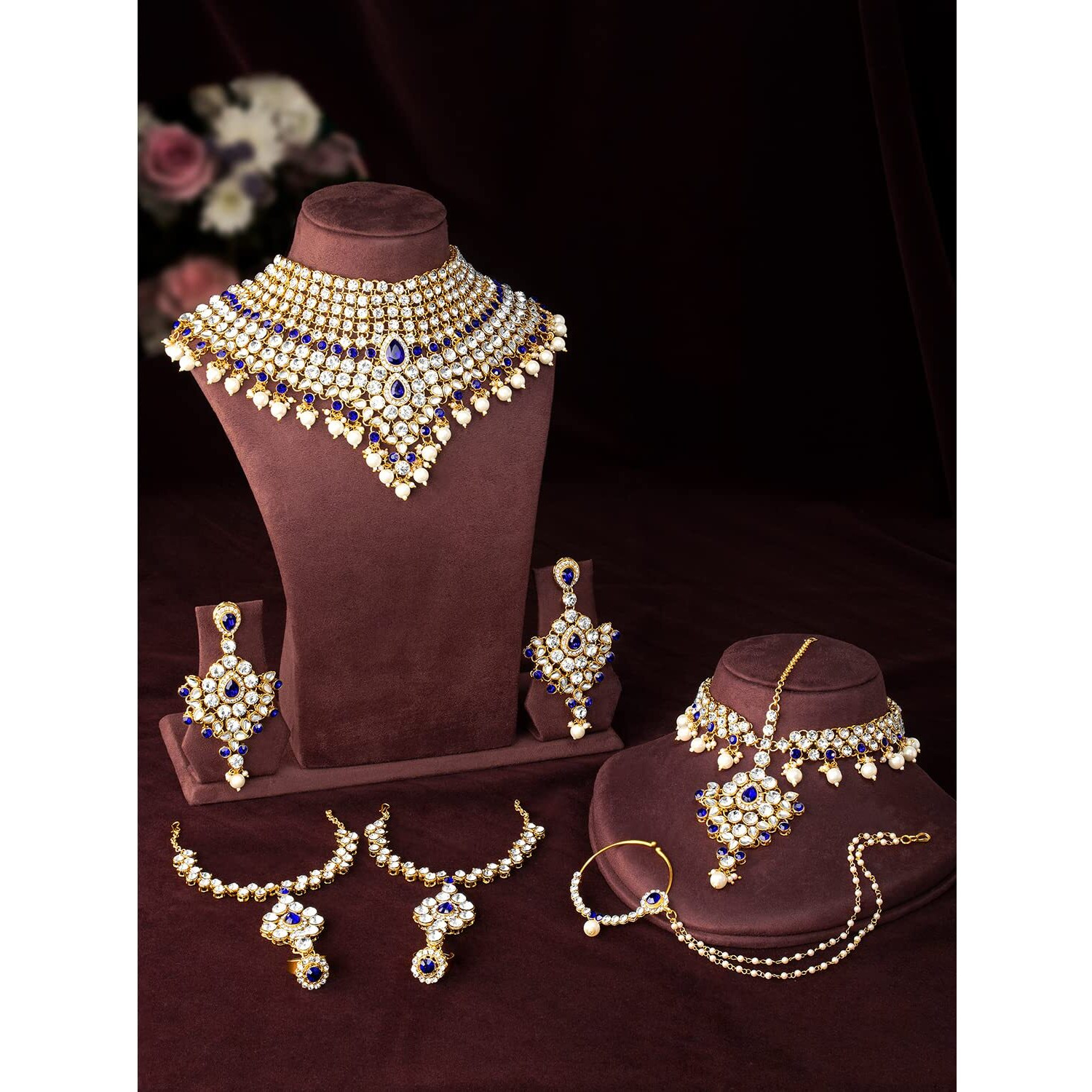 Peora 18K Gold Plated American Diamond Jodha Akbar Bridal Choker Necklace Traditional Jewellery Set for Women Girls