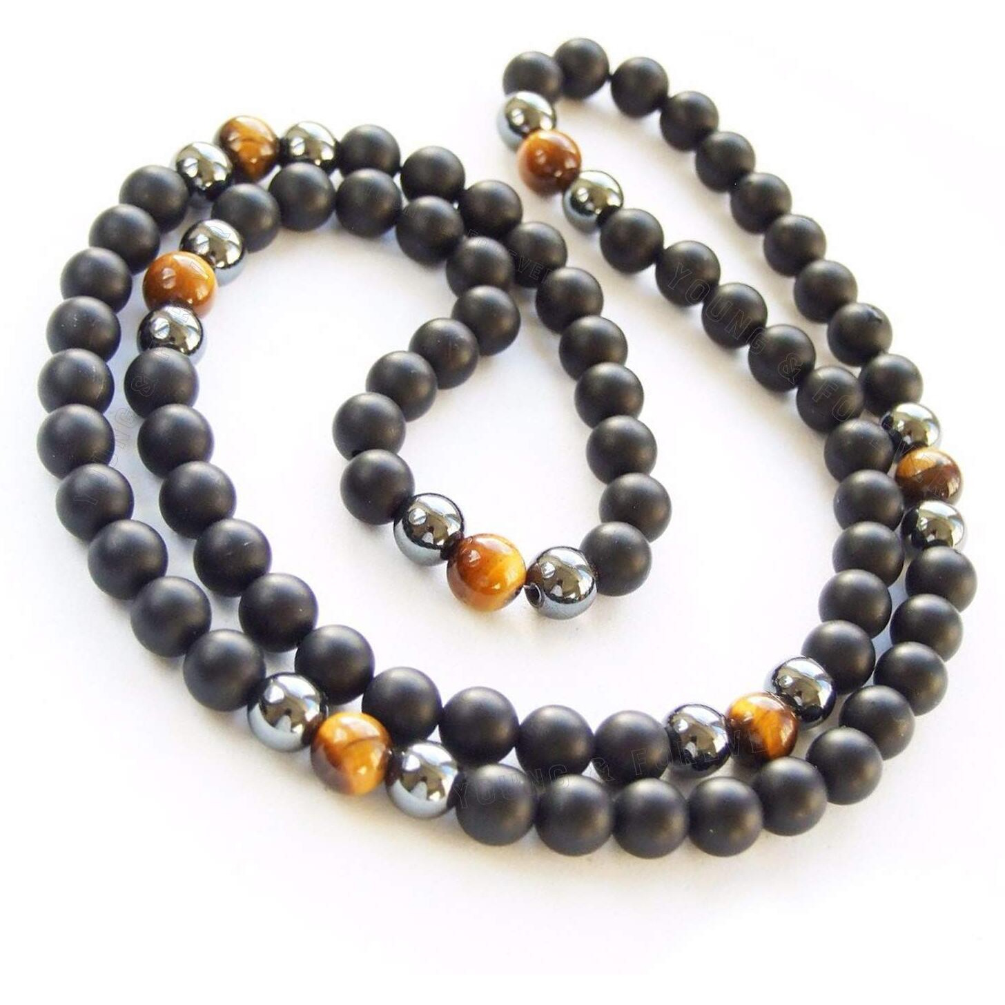 Young & Forever Gift Dvine Spiritual Natural Semi Precious Stone Jewellery Necklace Tiger Eye Onyx Hematite Reiki Men Necklace Buddha Beads and Men Necklace Long