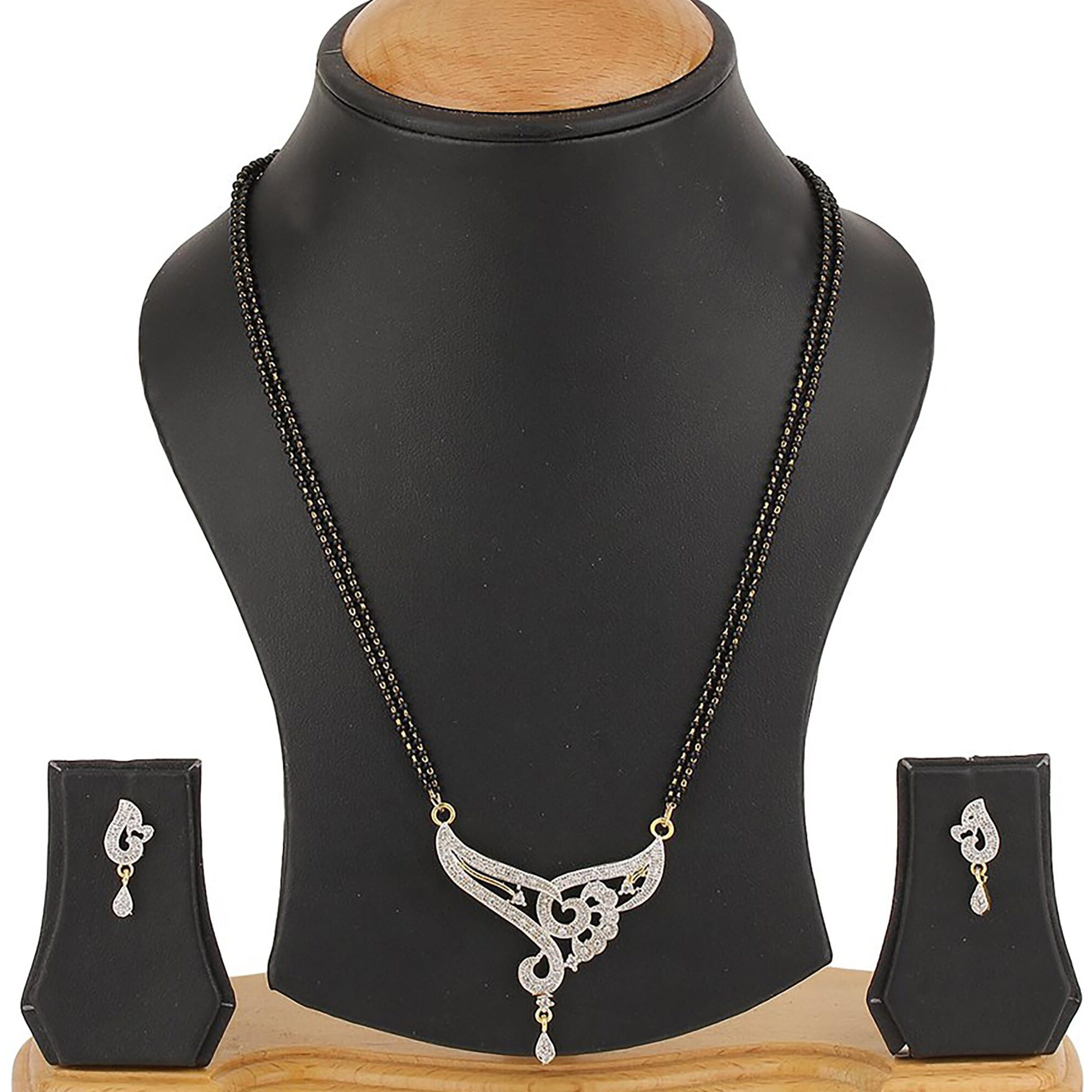 ZENEME White American Diamond Combo Of 4 Mangalsutra With Earrings Set For Women (Design-3)