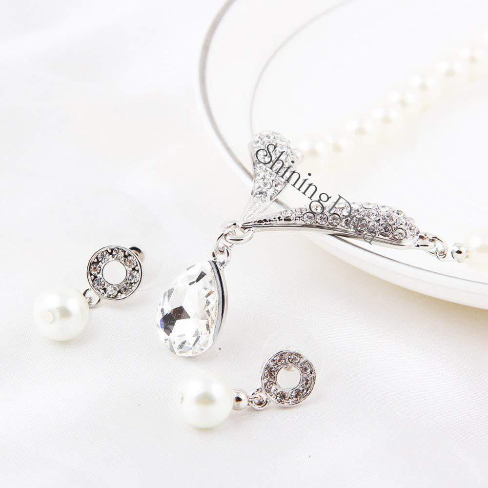 Shining Diva Fashion Crystal Pearl Necklace Set For Women/Jewellery Set with Earrings for Women & Girls(White)(rrsd8494s)
