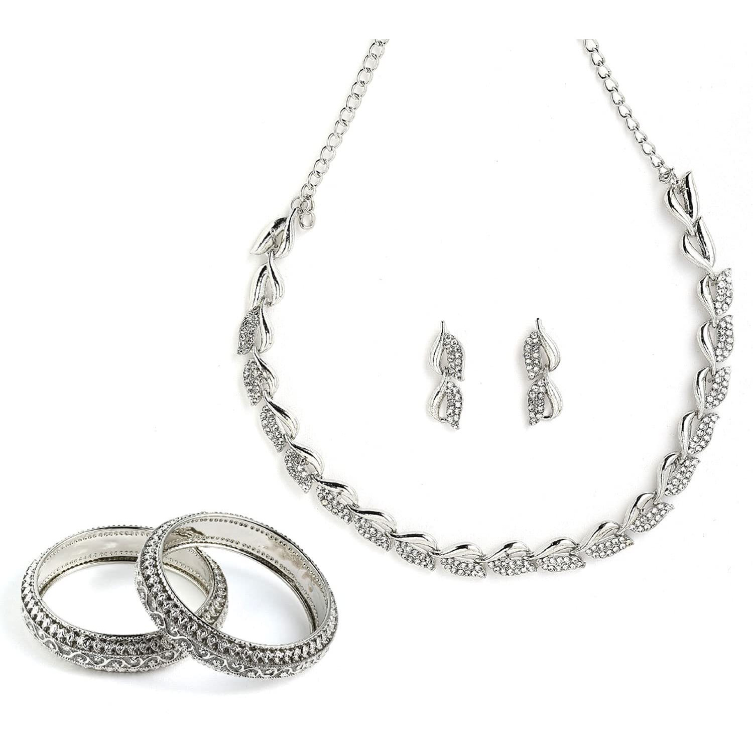 ZENEME Zenme Stylish Oxidised Silver Traditional Necklace Set With Earring Jewellery Set For Women and Girls (2.6)