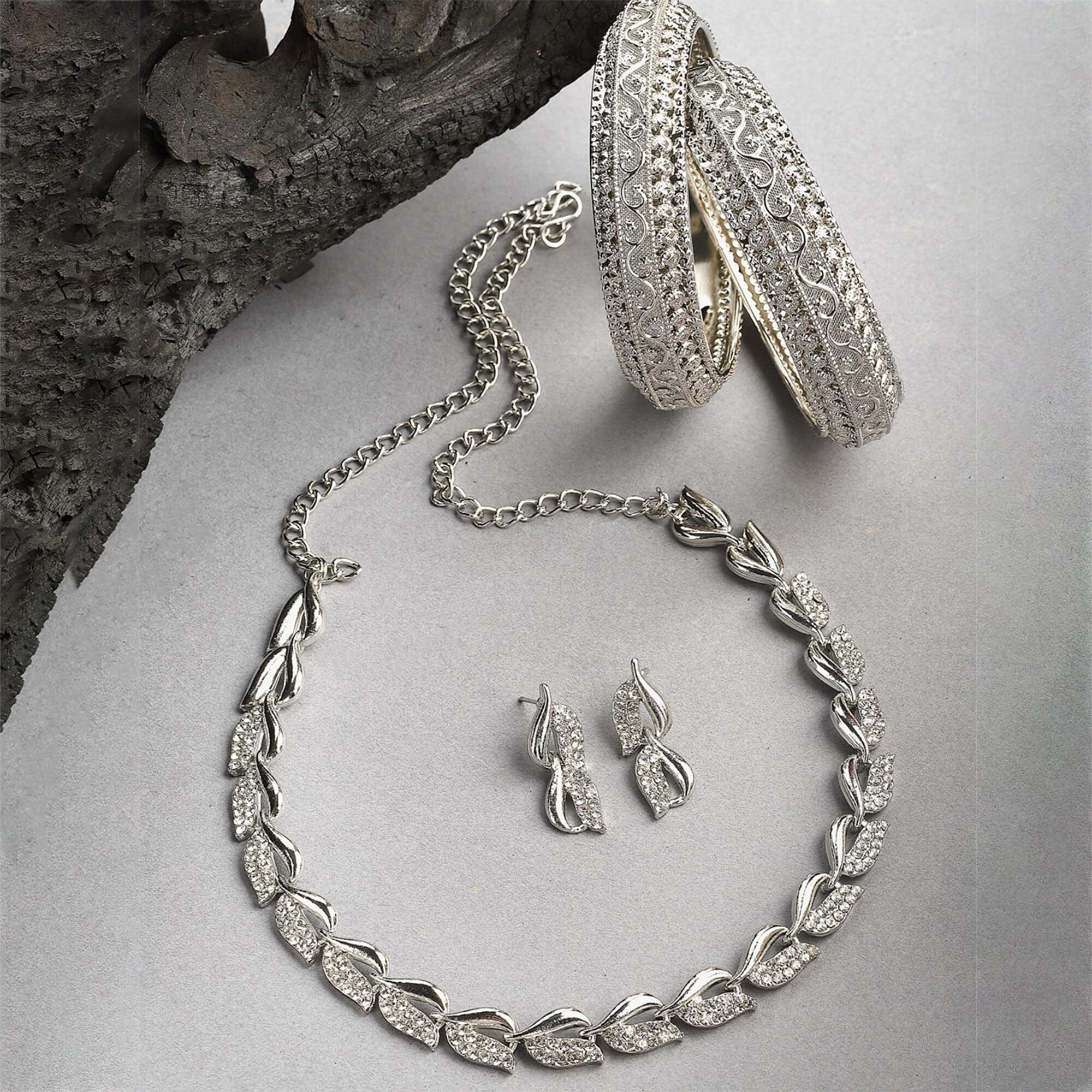 ZENEME Zenme Stylish Oxidised Silver Traditional Necklace Set With Earring Jewellery Set For Women and Girls (2.6)