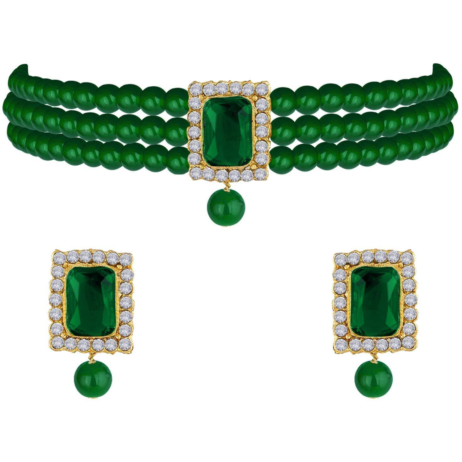 I Jewels Gold Plated Traditional Stone Pearl Choker Necklace Jewellery Set For Women/Girls (ML237GG)