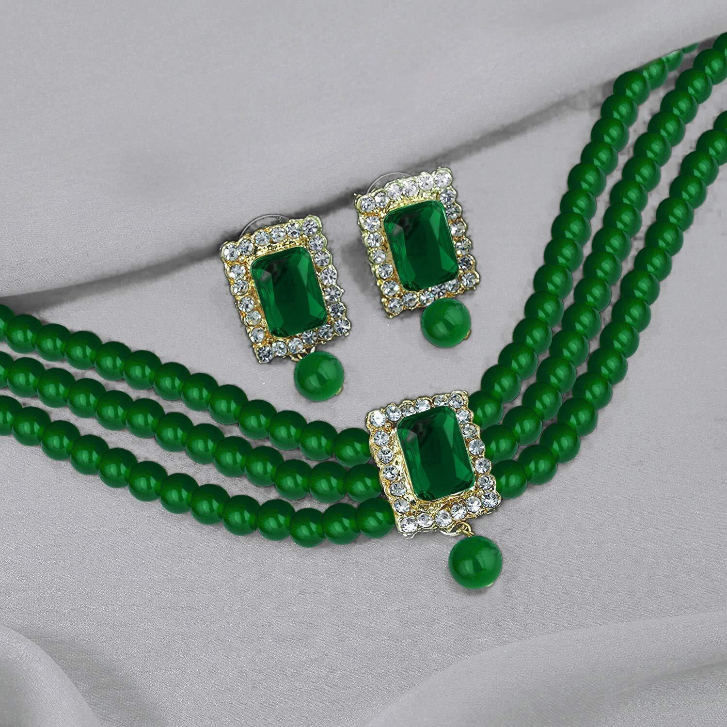 I Jewels Gold Plated Traditional Stone Pearl Choker Necklace Jewellery Set For Women/Girls (ML237GG)