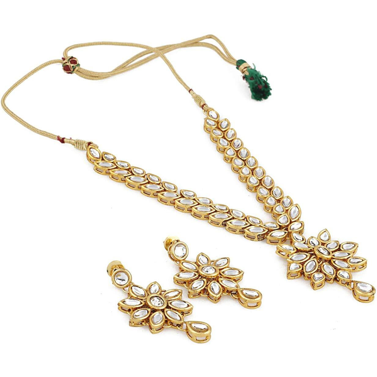 Shining Diva Fashion Jewelry Gold Plated Kundan Fancy Necklace Traditional Jewellery Set with Earrings for Women & Girls (White)(9602s)