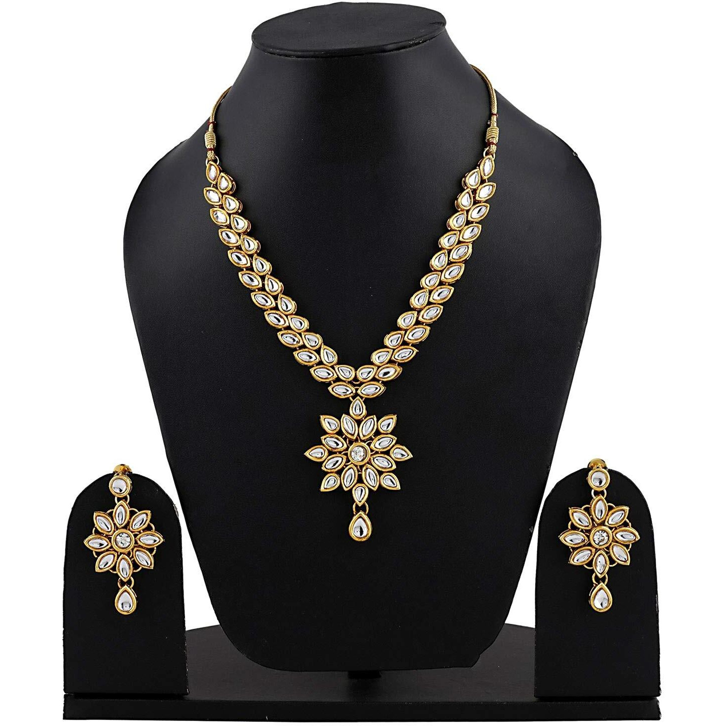 Shining Diva Fashion Jewelry Gold Plated Kundan Fancy Necklace Traditional Jewellery Set with Earrings for Women & Girls (White)(9602s)