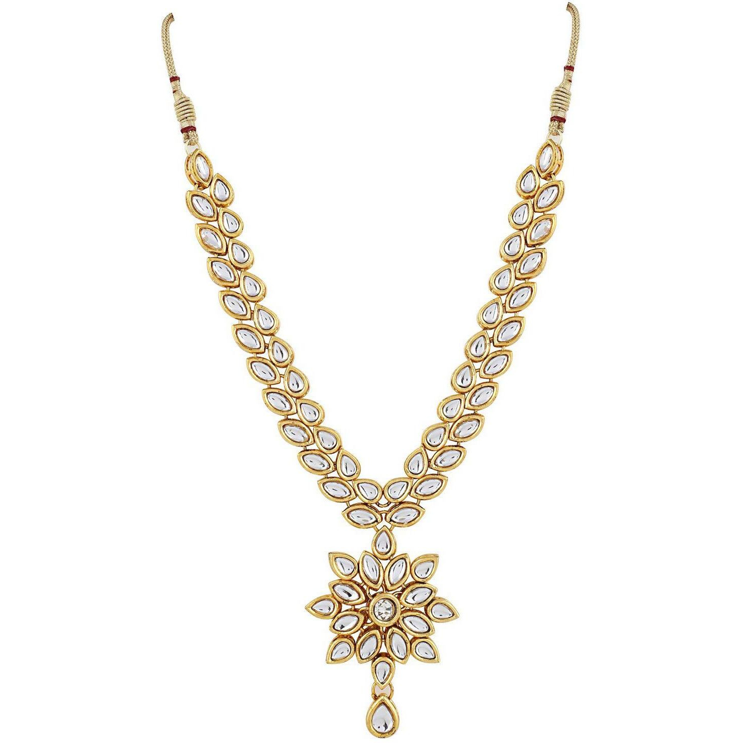 Shining Diva Fashion Jewelry Gold Plated Kundan Fancy Necklace Traditional Jewellery Set with Earrings for Women & Girls (White)(9602s)