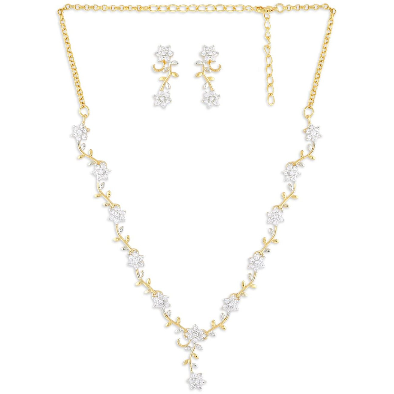 ZAVERI PEARLS Sparkling CZ Diamond with Leafy Design Necklace Set For Women - ZPFK5425
