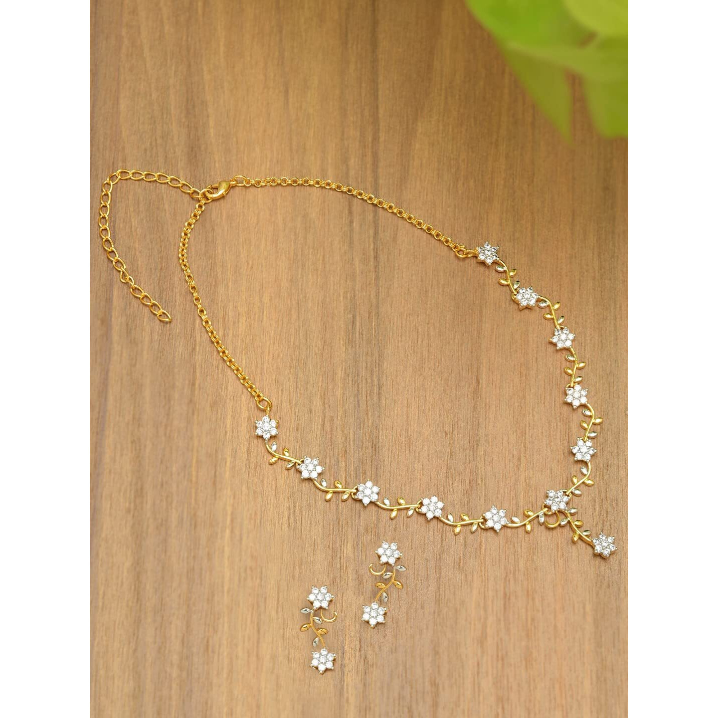 ZAVERI PEARLS Sparkling CZ Diamond with Leafy Design Necklace Set For Women - ZPFK5425